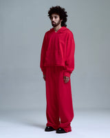 Red Distress Crop Hoodie