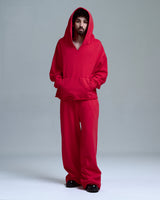 Red Distress Crop Hoodie